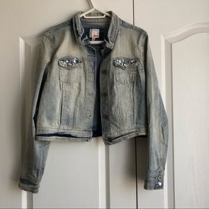 Acid Wash Denim/Jeans Jacket with Rhinestones